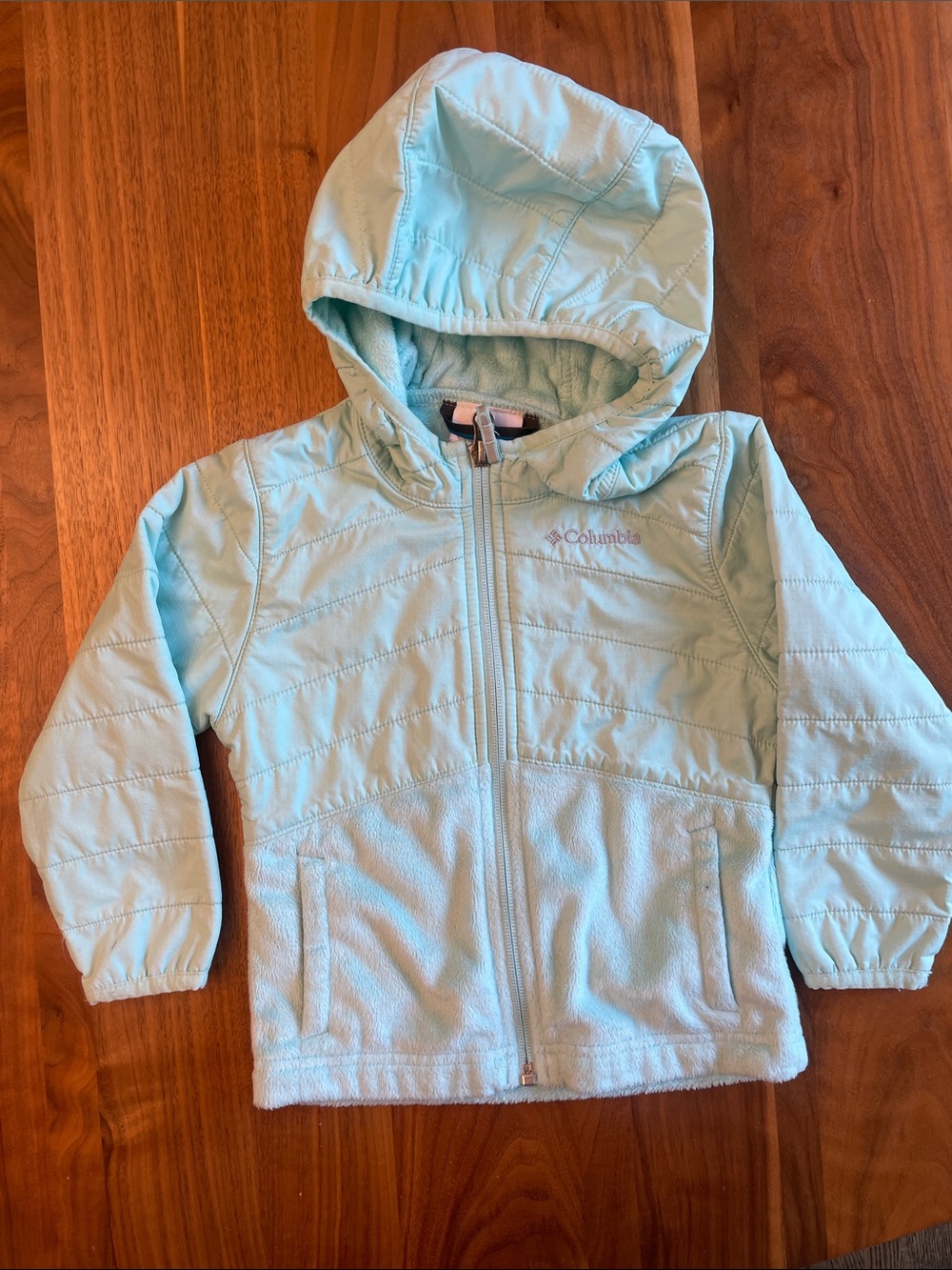 Columbia Girls Light Aqua Hooded Fleece Jacket